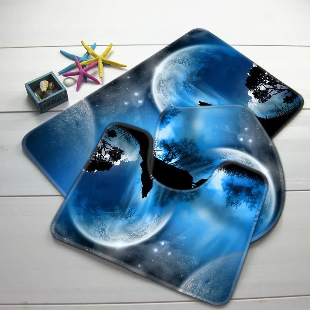 3pcs Bath Rug Sets Cartoon Wolves Pattern Bathroom Anti Slip Mat Soft Foam Shower and Toilet Set | Дом и сад