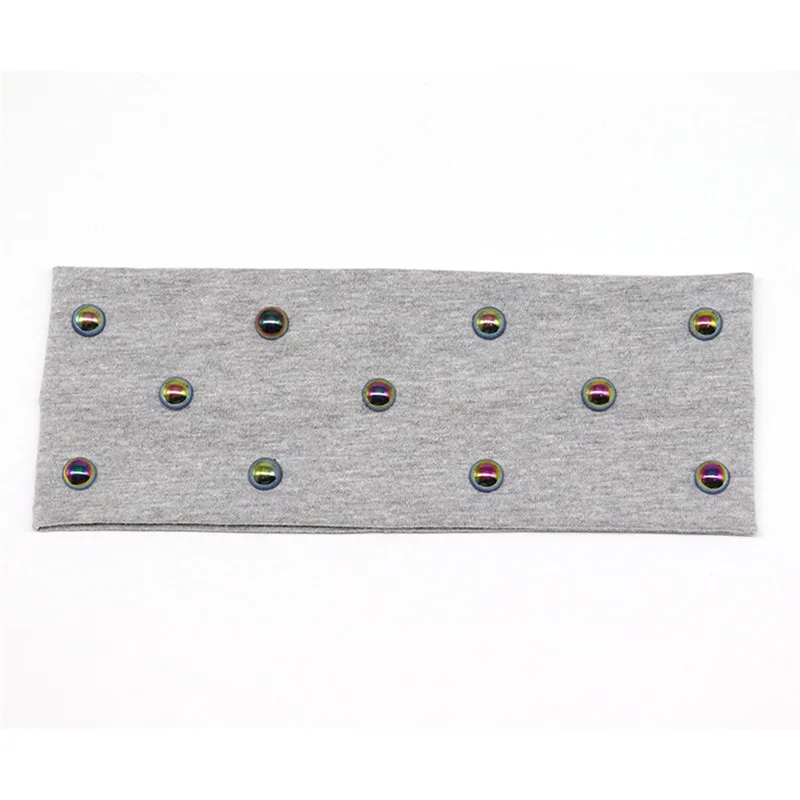 L-grey Multicolor Женский ободок на голову с жемчугом модные стразы эластичные плоские хлопковые эластичные повязки на голову для девочек повязка на голову ручной работы - Цвет: L-grey Multicolor