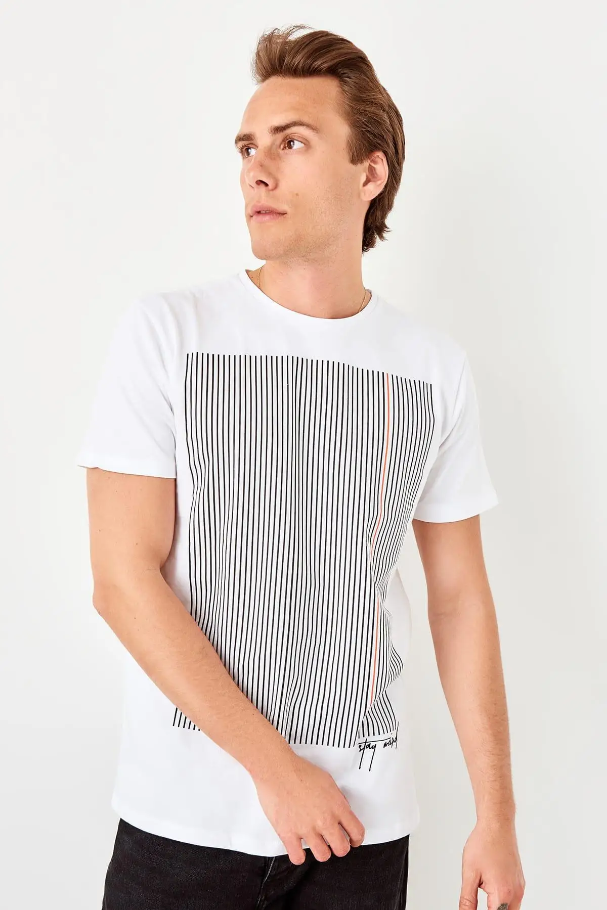 Trendyol Белая Мужская хлопковая футболка TMNSS19TX0011|Мужские футболки| |