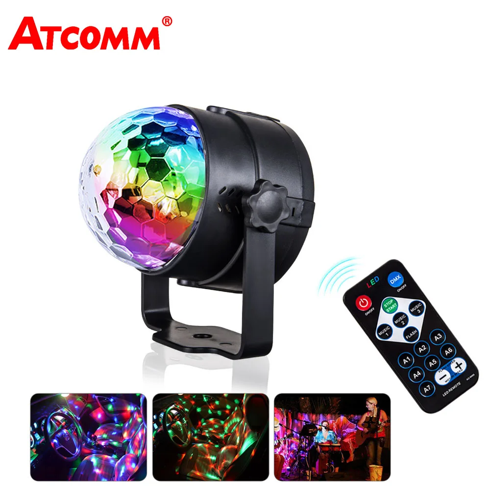 ATcomm LED RGB автомобиль кристалл магический вращающийся шар сценические огни USB 5V