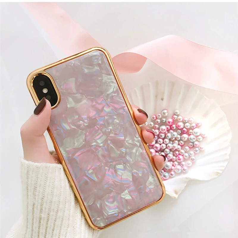 Гальванизированный Золотой ПК Жесткий мраморный розовый чехол для iPhone 6 6s 7 Plus 8 X