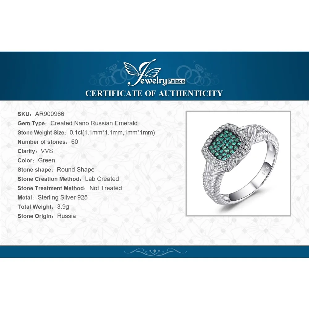 JewelryPalace круглый создана изумрудов коктейльное кольцо Твердые стерлингового