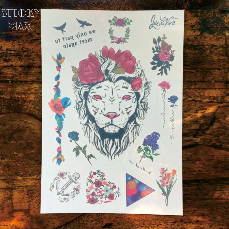 W03 1 шт. временная татуировка в виде цветка короны Льва на руку с лавандой