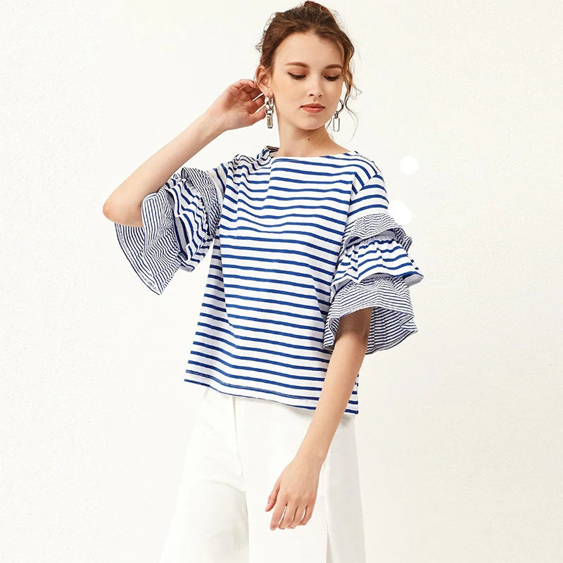 IRISIE 2018 Для женщин Повседневное в синюю полоску оборками Лоскутная Половина