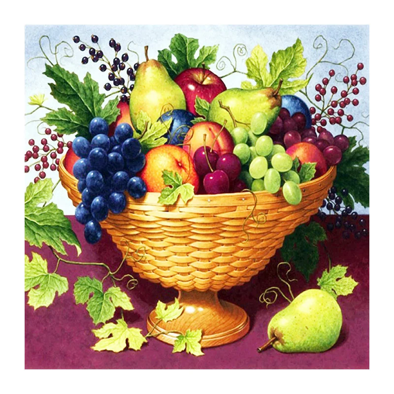 

5D DIY Diamond Embroidery Kitchen Food Fruit Basket Grape Diamond Painting Cross Stitch Round Mosaic Decoration WZ