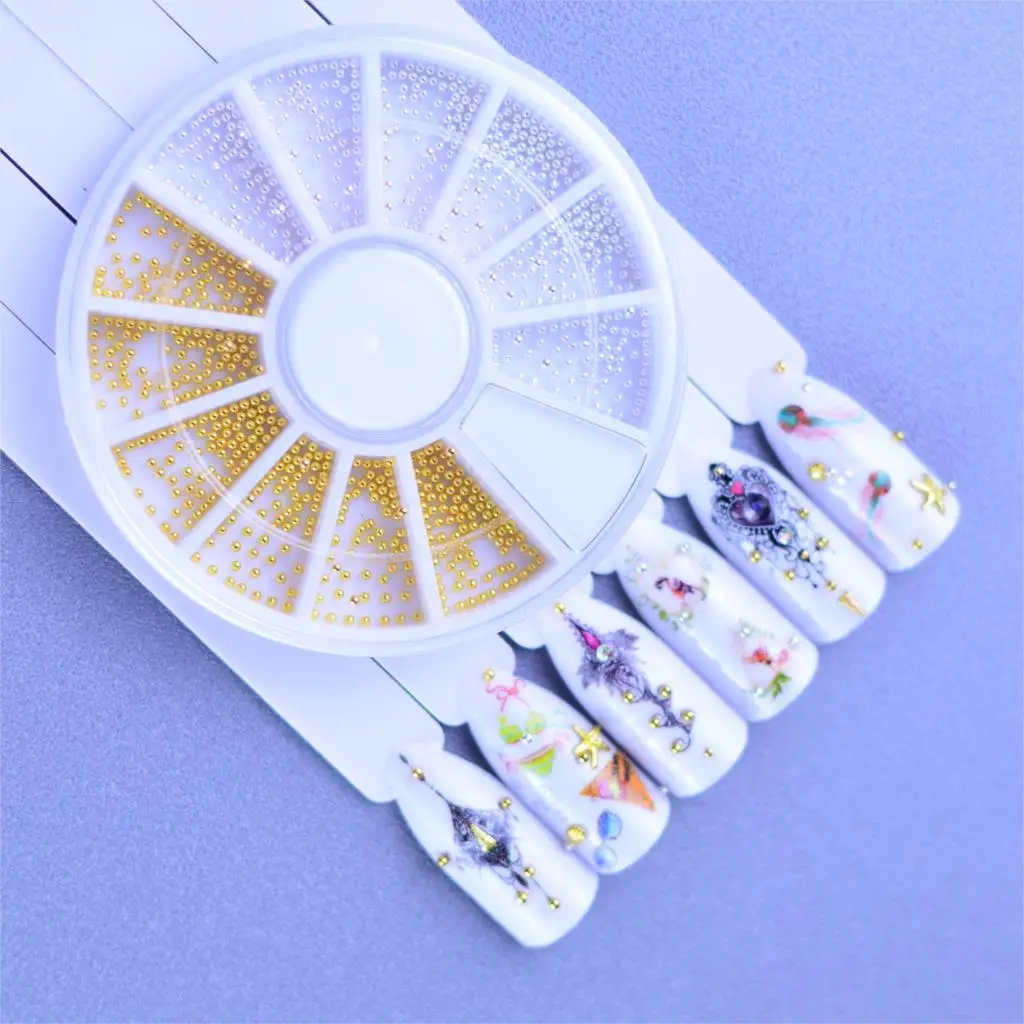 

1 Wheel 3d Metal Micro Beads Stainless Steel Nails Art Caviar Beads for Nail Gold Silver Nail Beads Decorations Studs