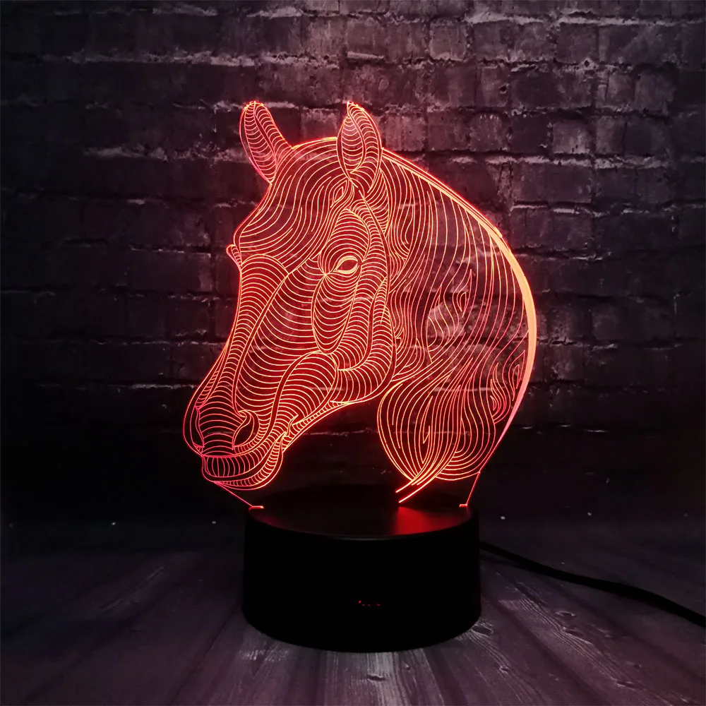 Креативная 3D голова лошади 7 цветов USB зарядка светодиодный светильник для