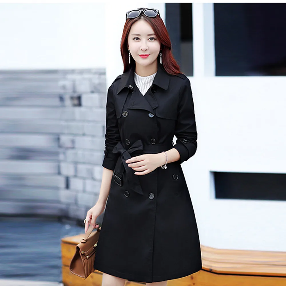 2017 британский стиль Женская Тренч средней длины Демисезонный новый двубортный