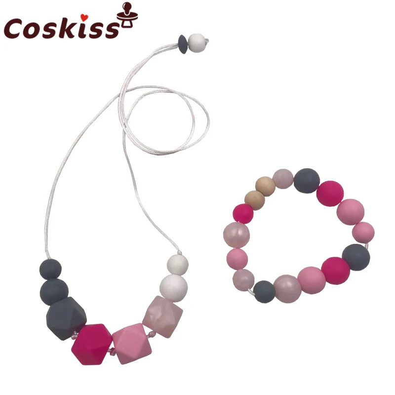 Collar de dentici&oacute;n para beb&eacute;, pulsera para mam&aacute;, cuentas de dentici&oacute;n de silicona, 100% libre de BPA-0