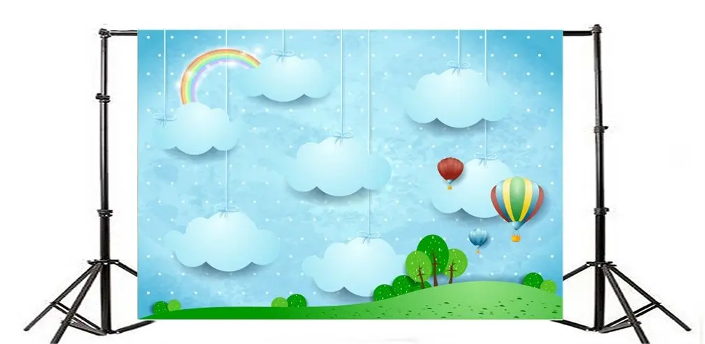 Photography Backdrop Surreal Landscape with Hanging Cloud and Hot Air Balloons Photo Background | Электроника
