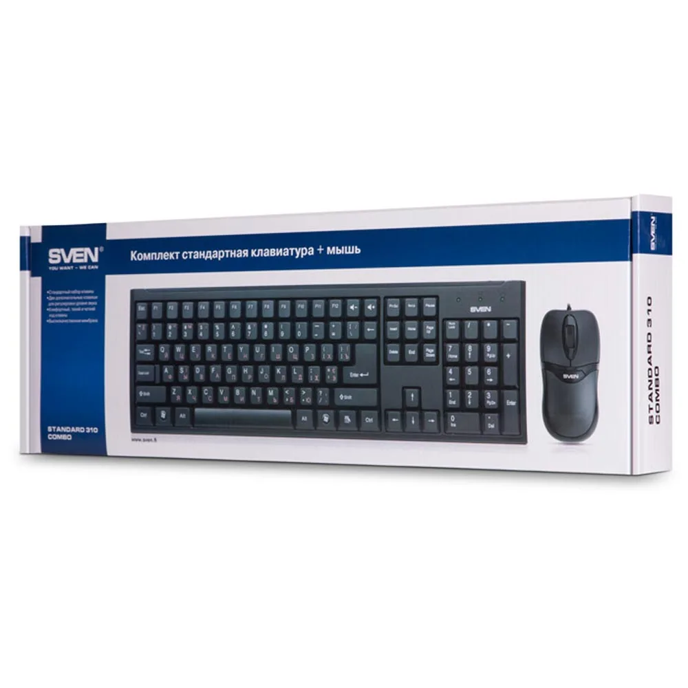 Набор клавиатура+мышь SVEN Standard 310 Combo USB чёрный (106+3кл 800DPI)|Комплекты мышь плюс