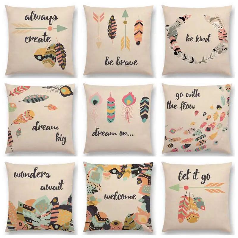 Племенной наволочка со стрелками и перьями декоративные буквы красивое слово