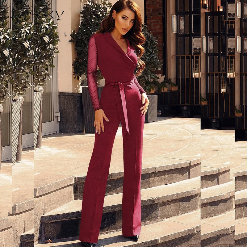 Женский комбинезон Lossky весенний Облегающий в горошек с длинным рукавом