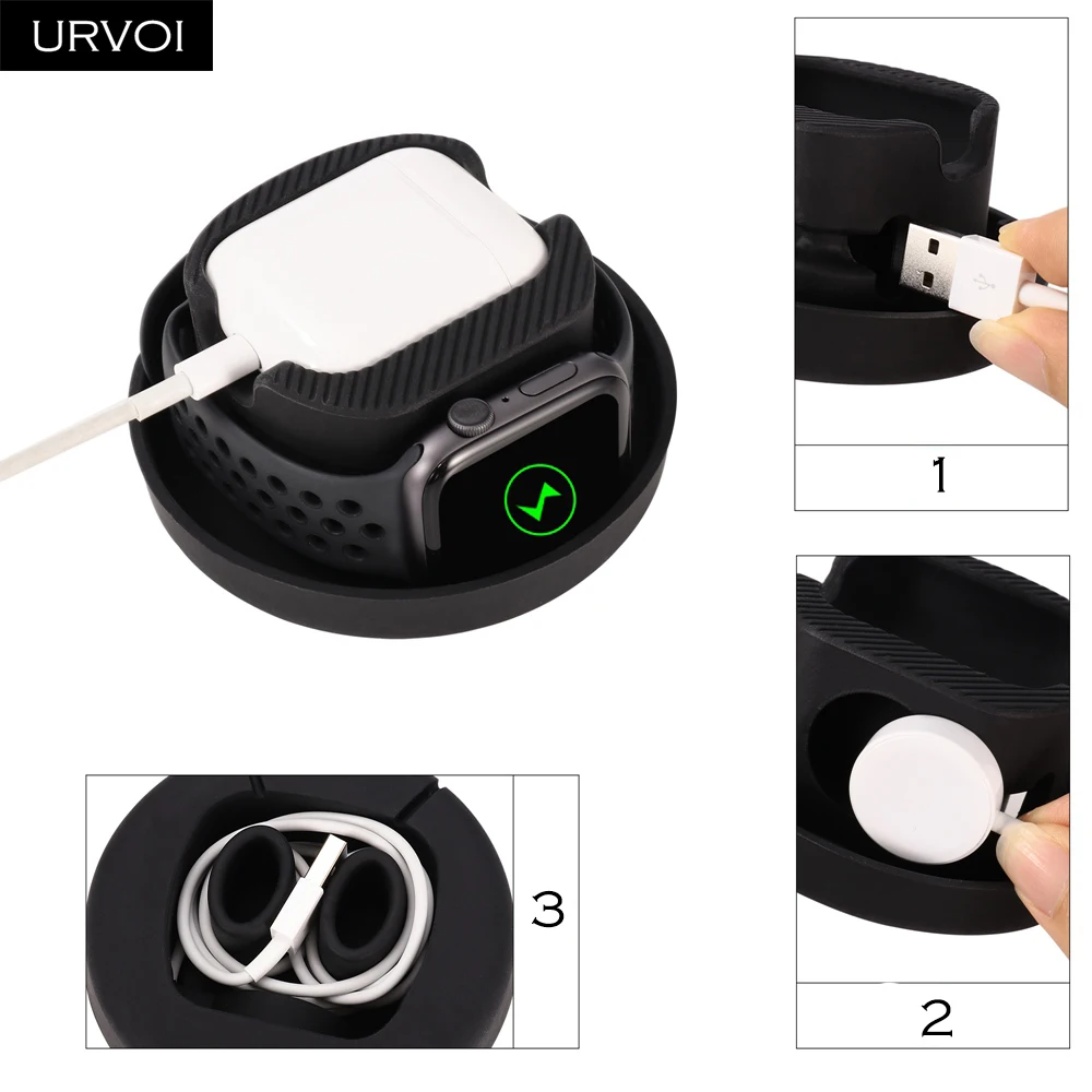 Держатель URVOI 2 в 1 для Apple Watch серии 54/3/2/1 Airpods модный круглый дизайн легко носить с