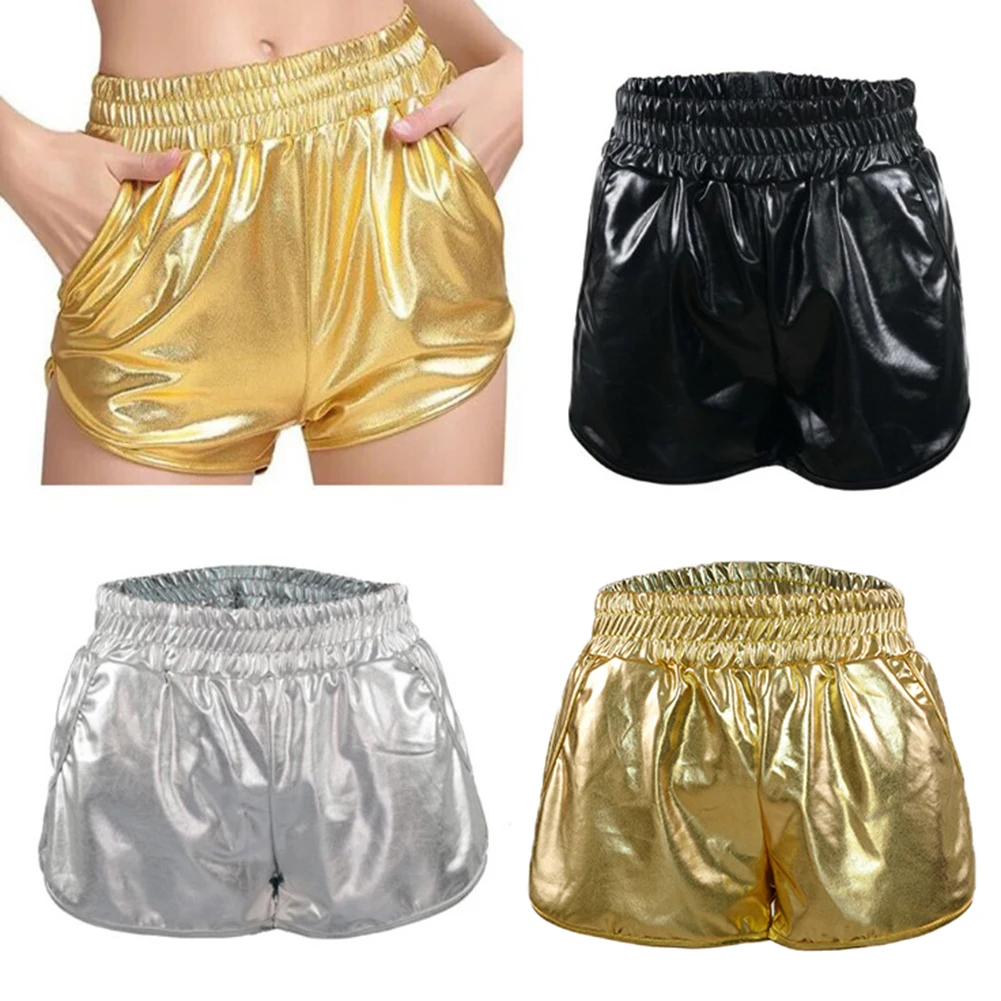 Женские летние шорты из искусственной кожи с эластичным поясом пляжные