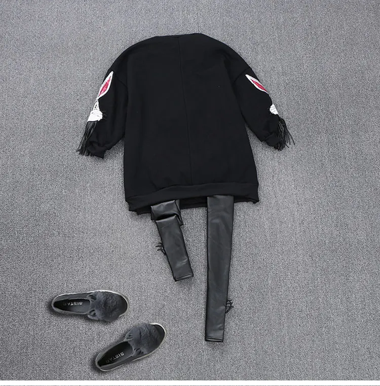 Европейский 2018 Осенняя мода костюм Блестки Кролик кисточкой топ + пайетки брюки с