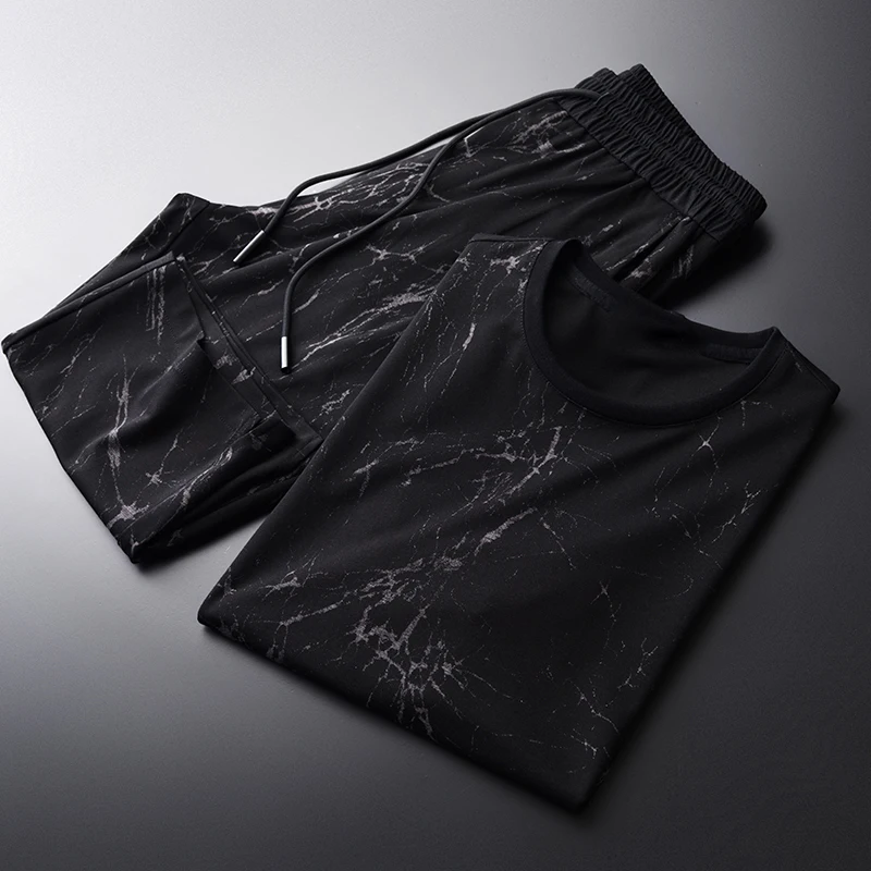 Minglu комплект для мужчин (футболка и брюки) роскошный цифровой повторяющийся с