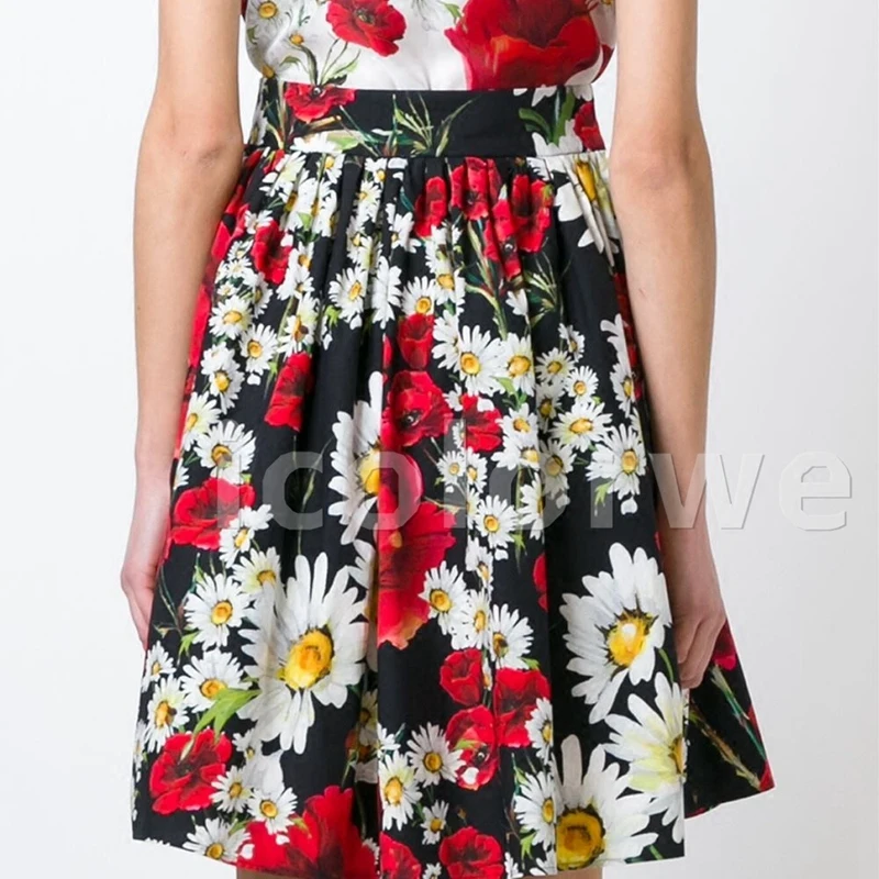 Весна 2017 Лето Женская Красная Цветочная печать подиумная юбка с узором модная