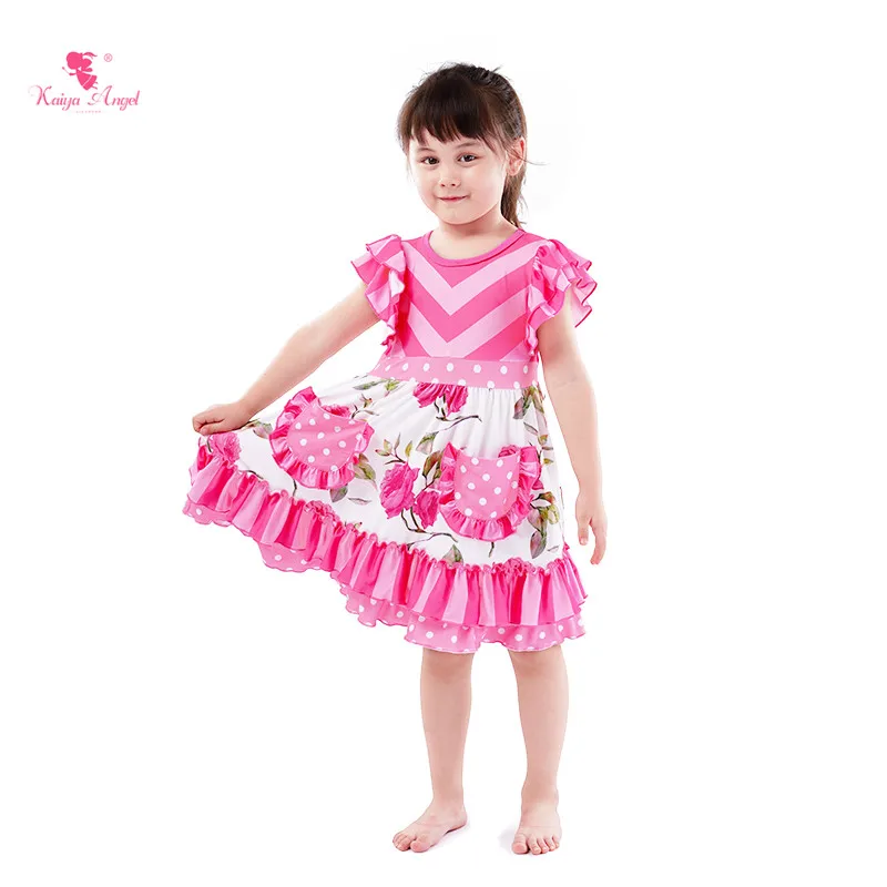 

Kaiya Angel Kids Dresses For Girls Sleeveless Kids Summer Clothes Rose Red Light Pink Stripe Top With Pocket Print Botton