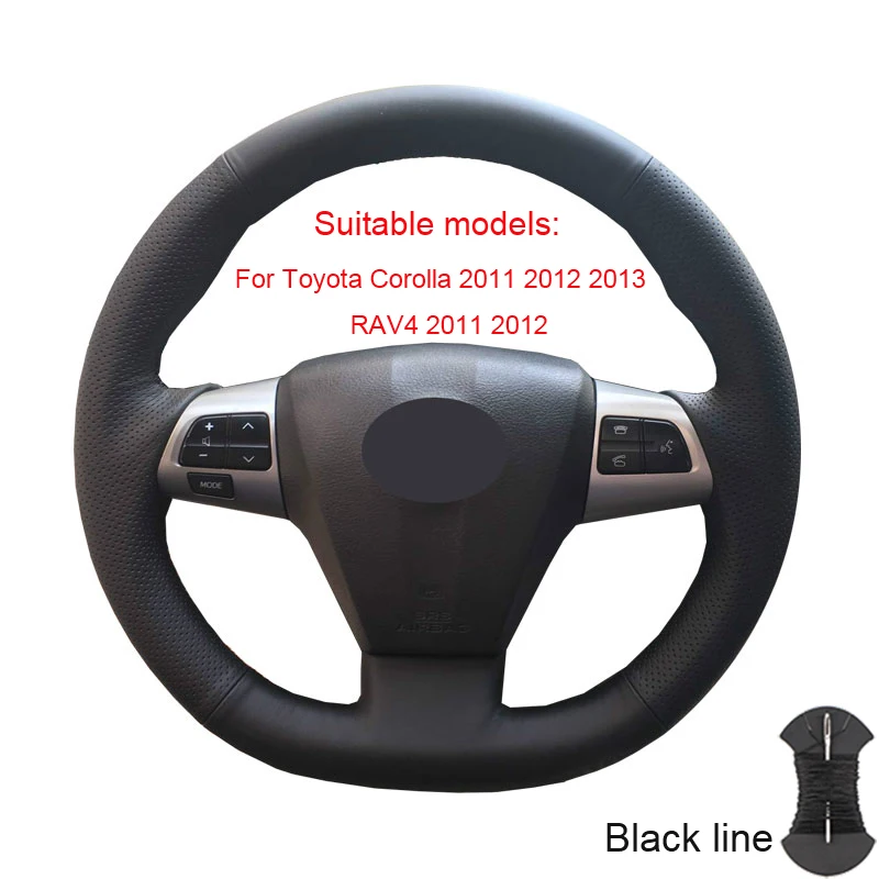 Чехол на руль для Toyota Corolla 2011 2012 2013 RAV4 2011 2012/Toyota Verso EZ Avensis/чехол на руль на заказ - Название цвета: Black thread