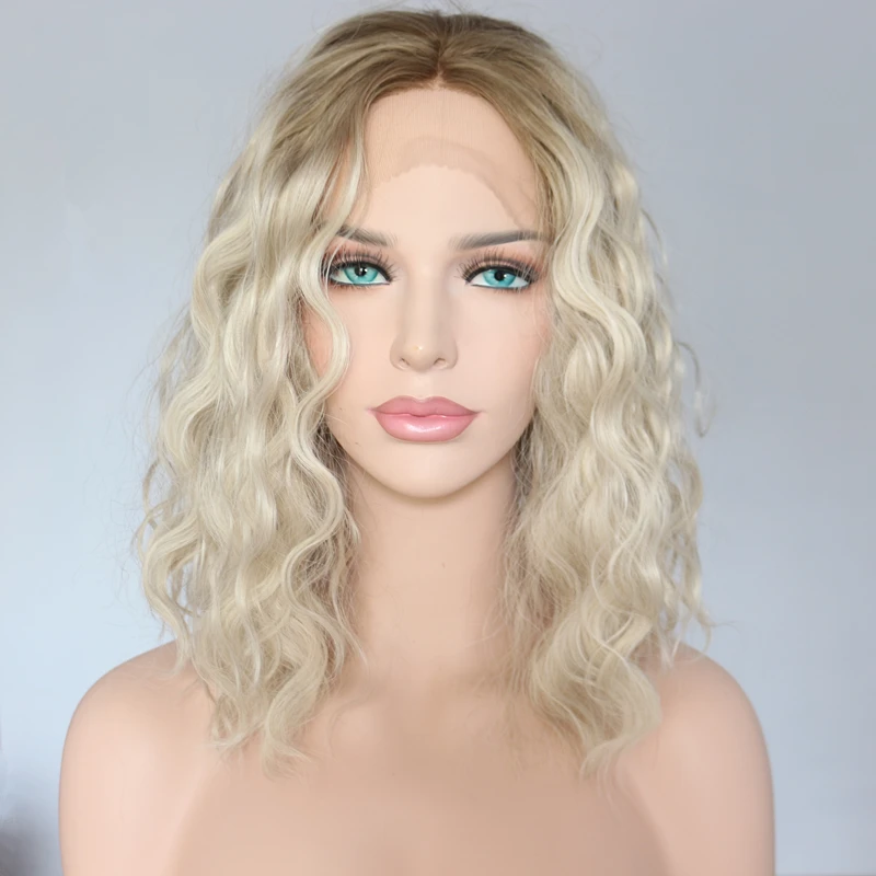 BeautyTown короткие термостойкие волосы коричневый Омбре блонд ручная вязка Повседневный макияж синтетические кружевные Передние Вечерние парики для праздничного подарка