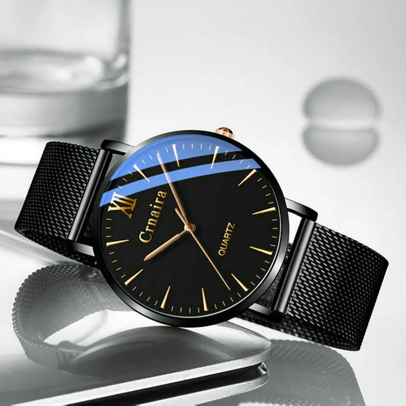 black gold mesh Ультратонкие мужские наручные часы мужские часы люксовый бренд Мужские часы Бизнес Кварцевые наручные часы для мужчин Relogio Masculino - Цвет: black gold mesh