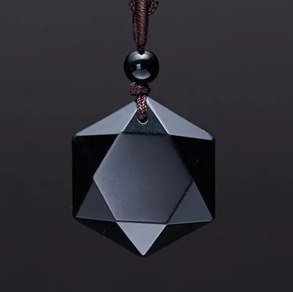 Прямая поставка натуральный камень с резьбой черный обсидиан гекси Звезда