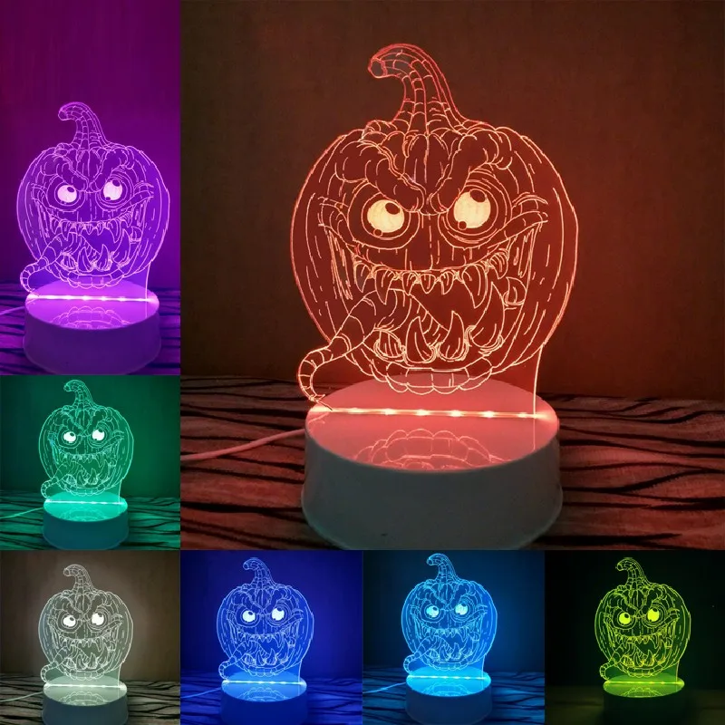 3D иллюзия Лампа Хэллоуин Тыква Вечеринка LED Настольная лампа для Хэллоуина всех