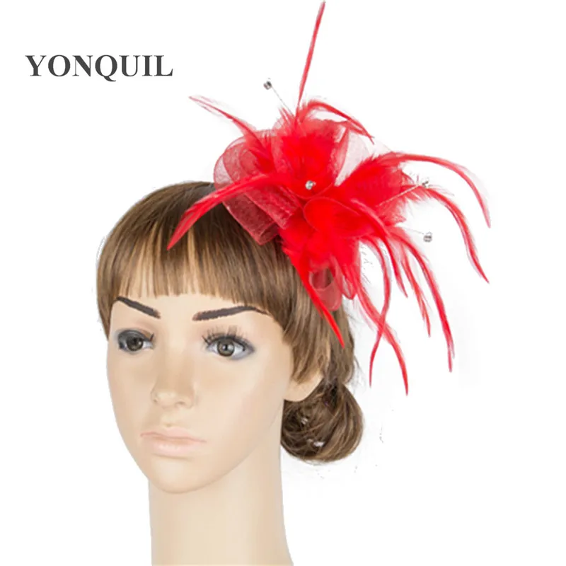 

Fancy Color Crinoline Fascinator Headwear Colorful Mesh Feather Party Show Hair Accessories Event Millinery Cocktail Hats MYQ047