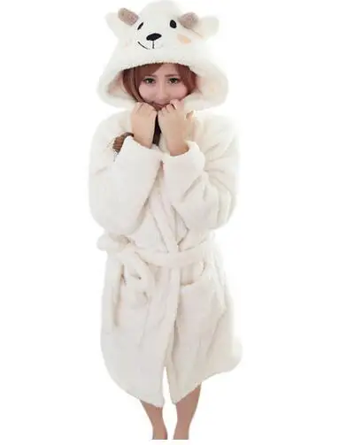 Bath Robe Hooded Robes For Women Dressing Gown Warm Bathrobe Coral Fleece Women Bathrobe Ladies Robes Peignoir Femme Bain Robe