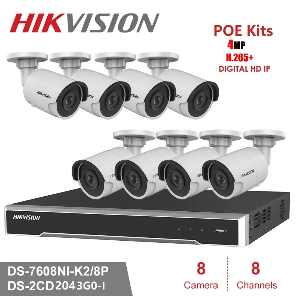 8 каналов Hikvision POE NVR комплекты видеонаблюдения с 8 комплектами 4MP ip-камера сеть ночного видения CCTV системы безопасности наборы