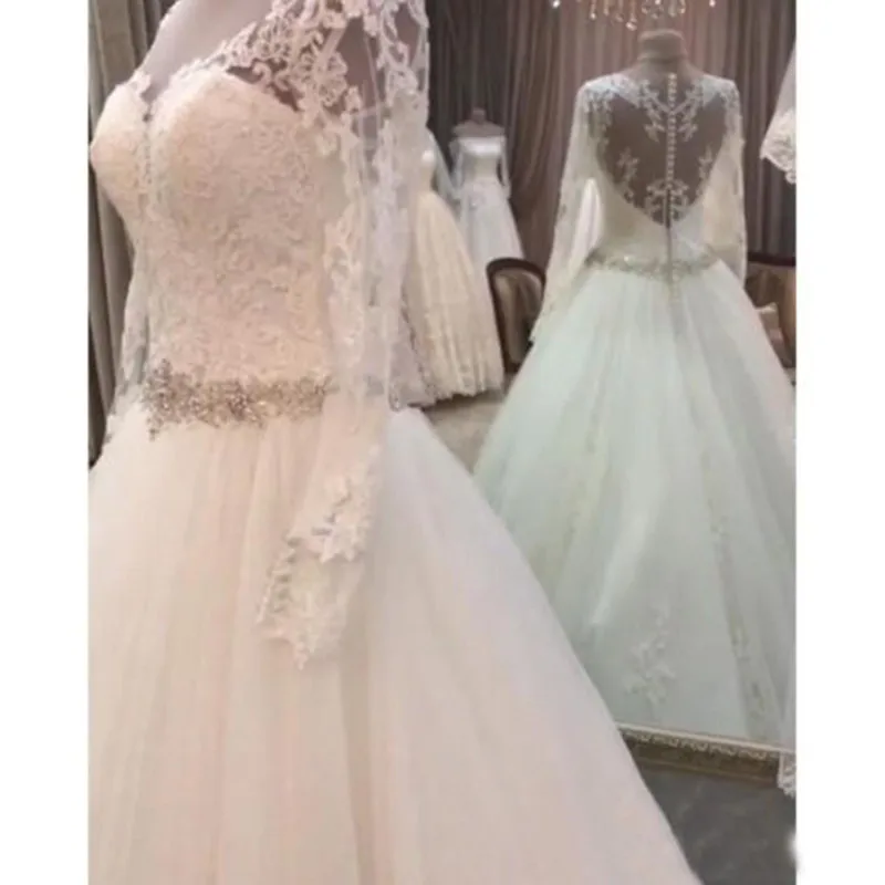 

Robe de mariee Long Sleeves Elegant Lace Tulle A-Line 2019 Wedding Dresses Bridal Gown Celebrity vestido De Noiva R