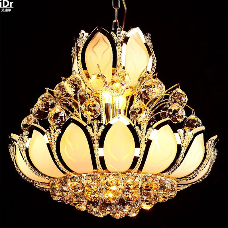 Модная лампа лотоса традиционная Золотая хрустальная для гостиной спальни