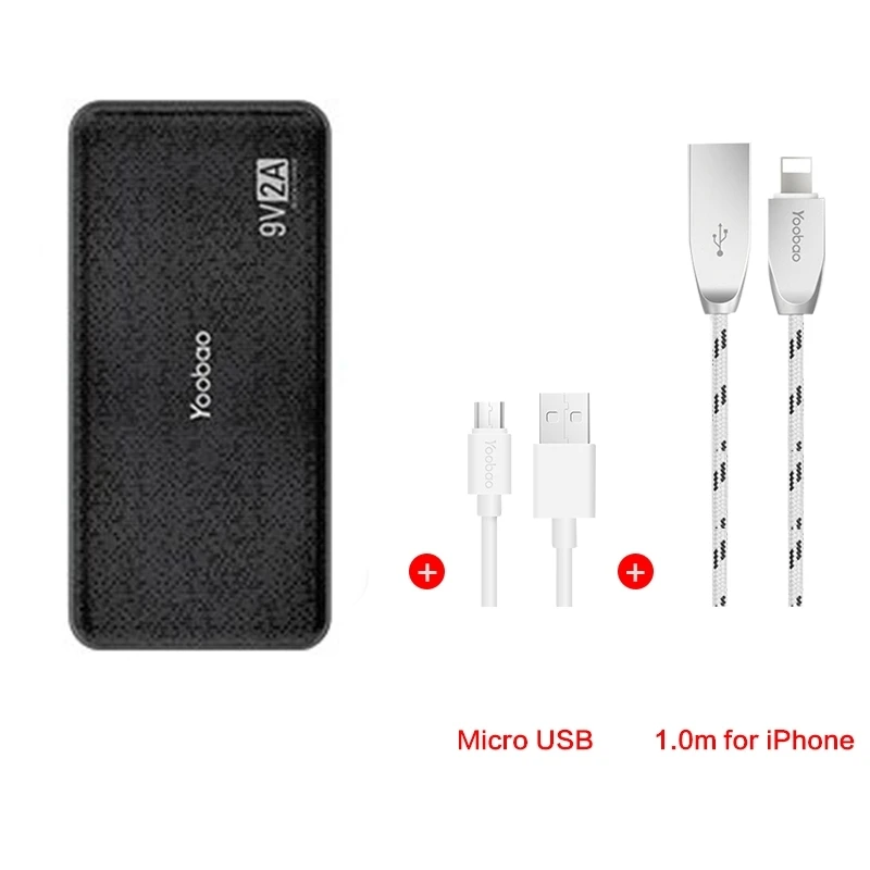 black cable Yoobao Quick Charge power Bank для Xiaomi Mi 12000 mAh QC 2,0 Pover Bank 9V 2A портативное зарядное устройство Внешняя батарея для huawei P8 - Цвет: black cable