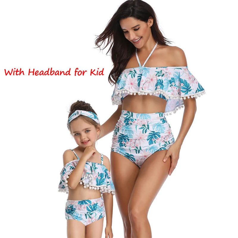 Blue Flower Новинка, женское бикини без бретелек, с высокой талией, открытая спина, купальник, семейные подходящие купальники для девочек, малышей, детей - Цвет: Blue Flower