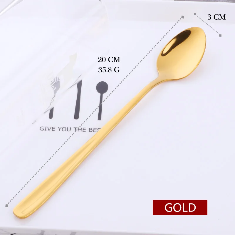 Gold-1PCS 1 шт., ложка для мороженого из нержавеющей стали, переливчатая Радуга, длинная ручка, десертный чай, кофе, золото, серебро, красочные ложки, столовые приборы - Цвет: Gold-1PCS
