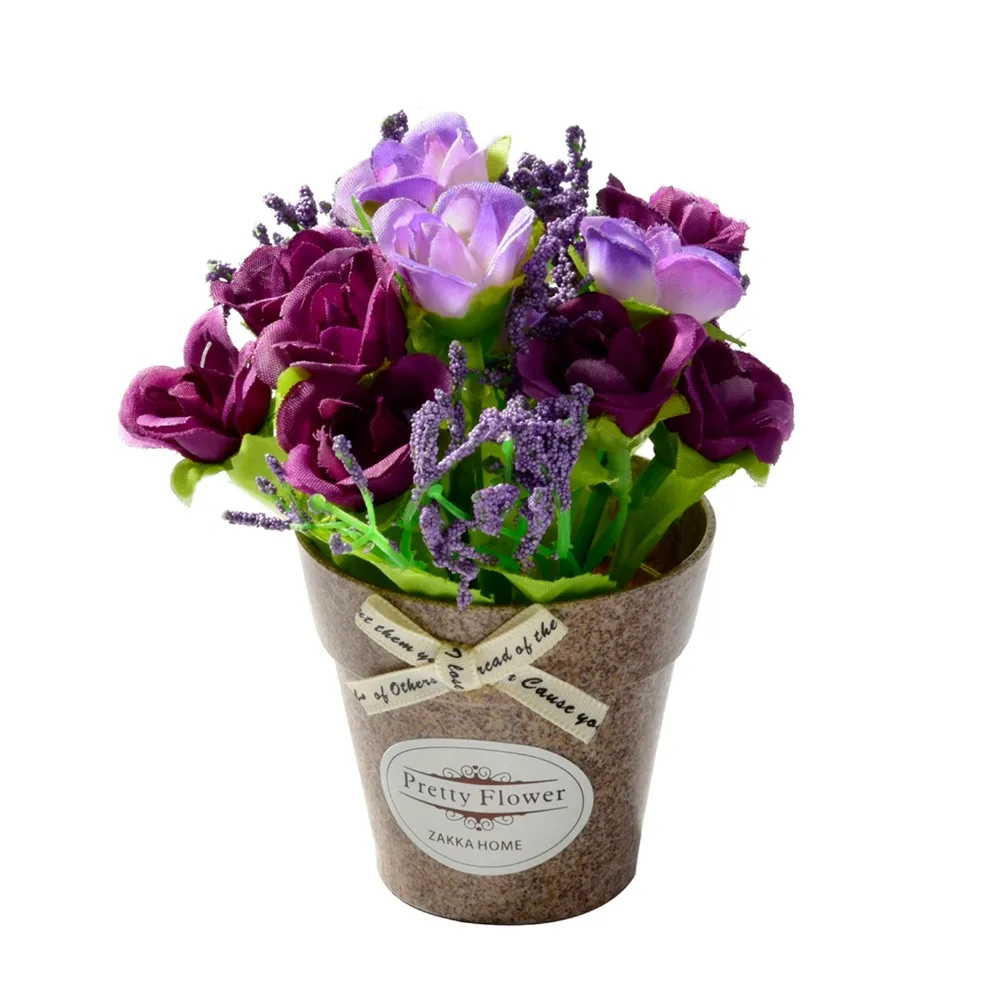 Искусственные цветы розы Шелковый букет цветок с пластиковой ваза для бонсай