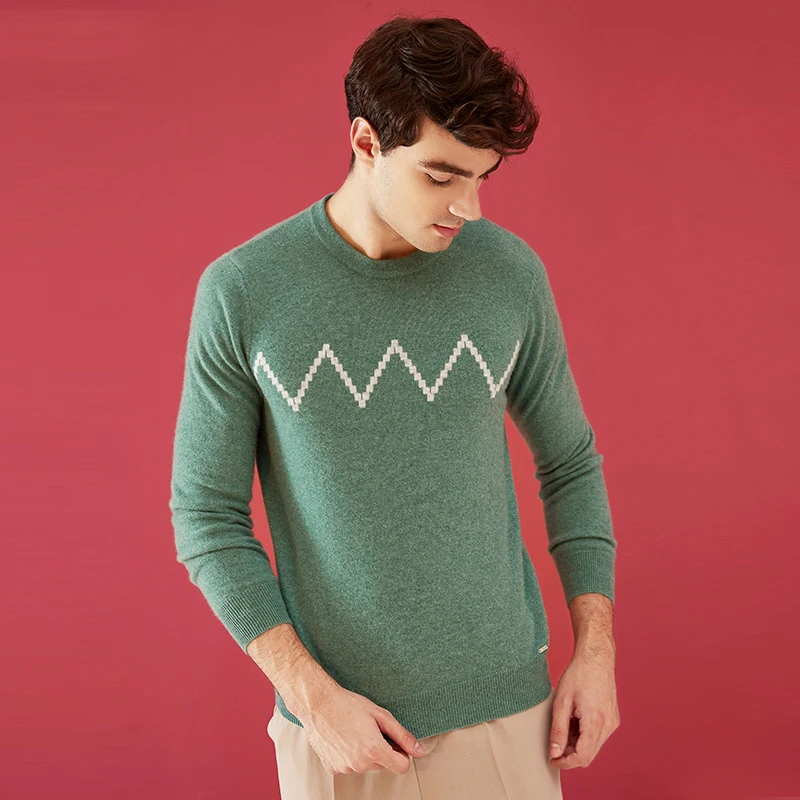 

ZHILI Men's Crew Neck Sleeve Pullover Cashmer Sweater