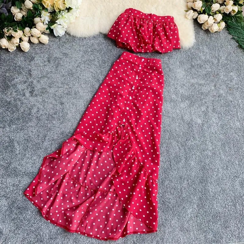 Женский шифоновый комплект из двух предметов в горошек богемный костюм