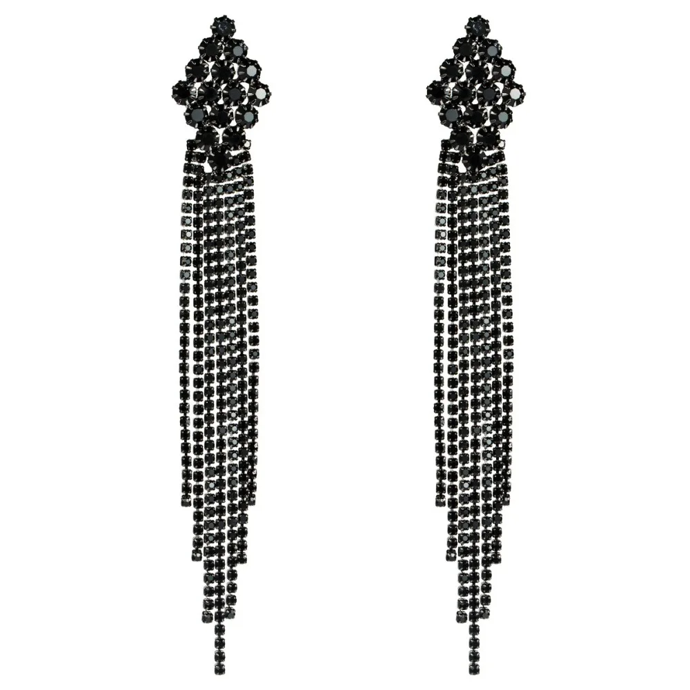 Потрясающие Стразы длинные цепи Висячие серьги для женщин модные ювелирные