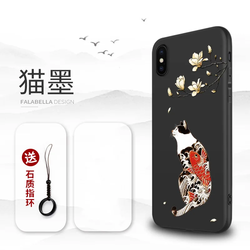 Отличный чехол для телефона с тиснением для Iphone XS MAX XS XR X 11 PRO MAX чехол Kanagawa Waves Carp Cranes 3D гигантский рельефный чехол для 7 8 PLUS - Цвет: Cat