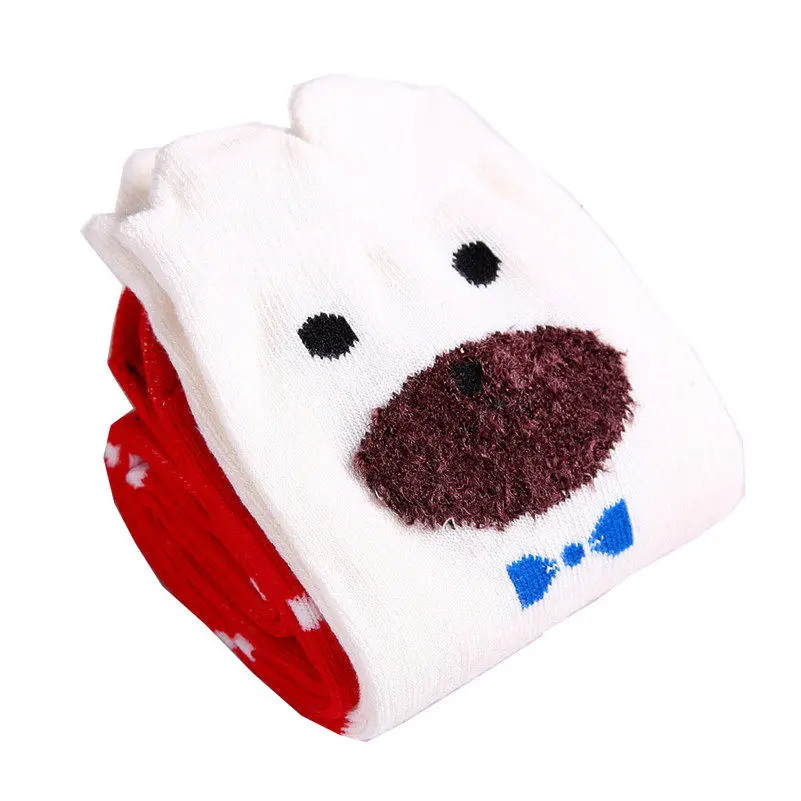 Red White Bear Носочки для девочек 11 фасонов с красивыми рисунками с принтом с изображением зверей хлопковые детские гольфы детские высокие носочки с изображением лисы одежда и аксессуары для детей дошкольного возраста - Цвет: Red White Bear