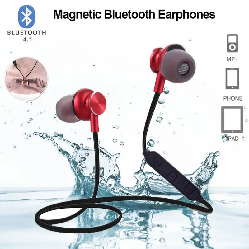 Bluetooth беспроводные наушники спортивные беговые стерео магнитные с микрофоном