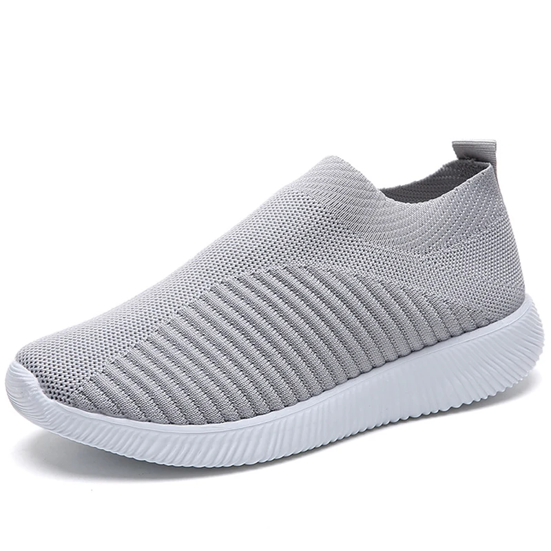Light Grey ZHENBAILI размера плюс уличные дышащие сетчатые вязаные женские носки без шнуровки летние кроссовки легкие Прогулочные кроссовки на плоской подошве - Цвет: Light Grey