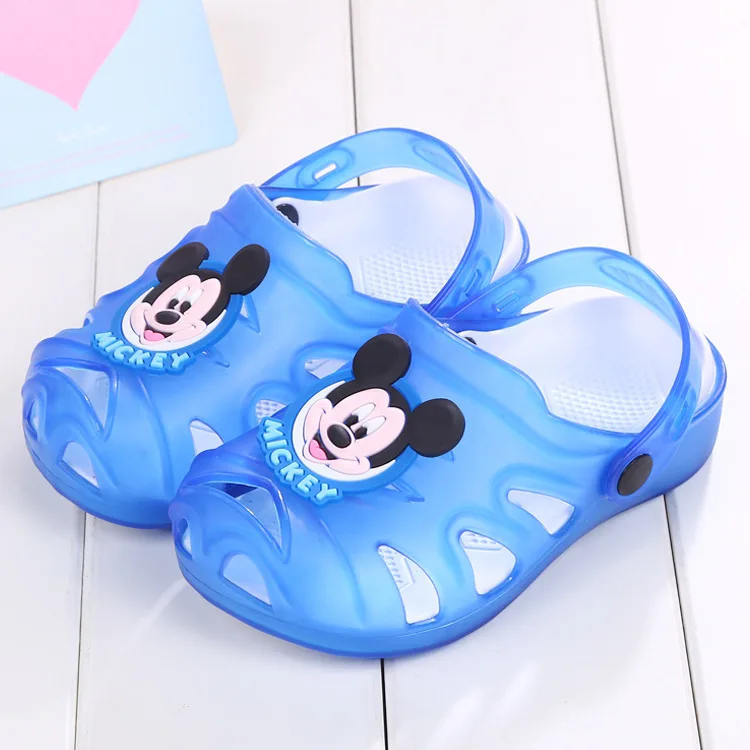 Blue Mickey Летняя Детская рубашка для маленьких девочек светодиодные сандалии; туфли в стиле «Принцесса» для маленьких мальчиков мягкие детские плоские сандалии, тапочки пляжные сандалии - Цвет: Blue Mickey