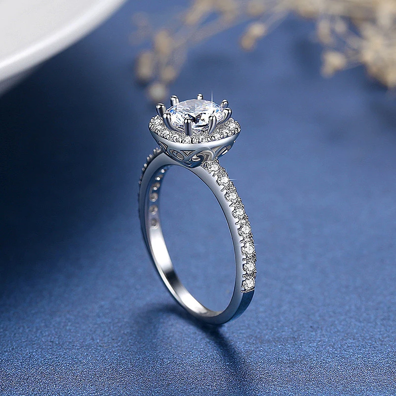 Твердое 18K Белое Золото Au750 1Ct DF круглое кольцо для огранки Lab Diamond Moissanite Halo Кольцо