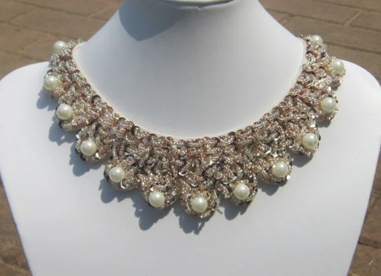 2015 новое поступление ручная работа широкий ложный воротник блестки и