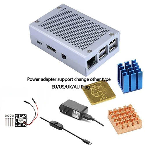 as picture Raspberry Pi 3 Чехол Модель B+ Raspberry Pi Алюминиевый Чехол серебристый металлический чехол Вентилятор охлаждения с винтами теплоотвод+ комплект корпуса - Цвет: as picture