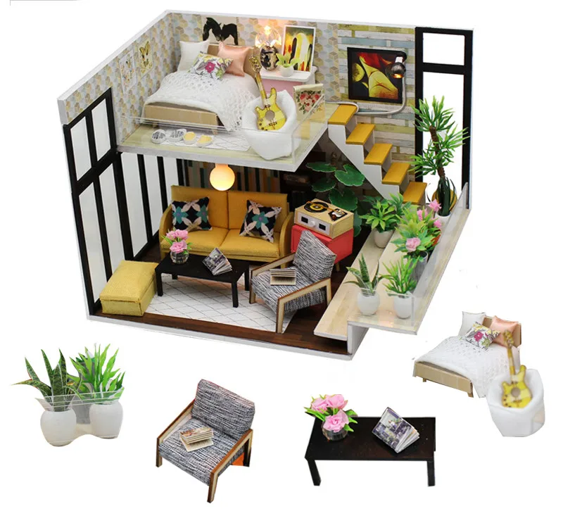 Diy Кукольный дом мебель светильник атюрный набор аксессуары oyuncak bebek evi evler игрушки