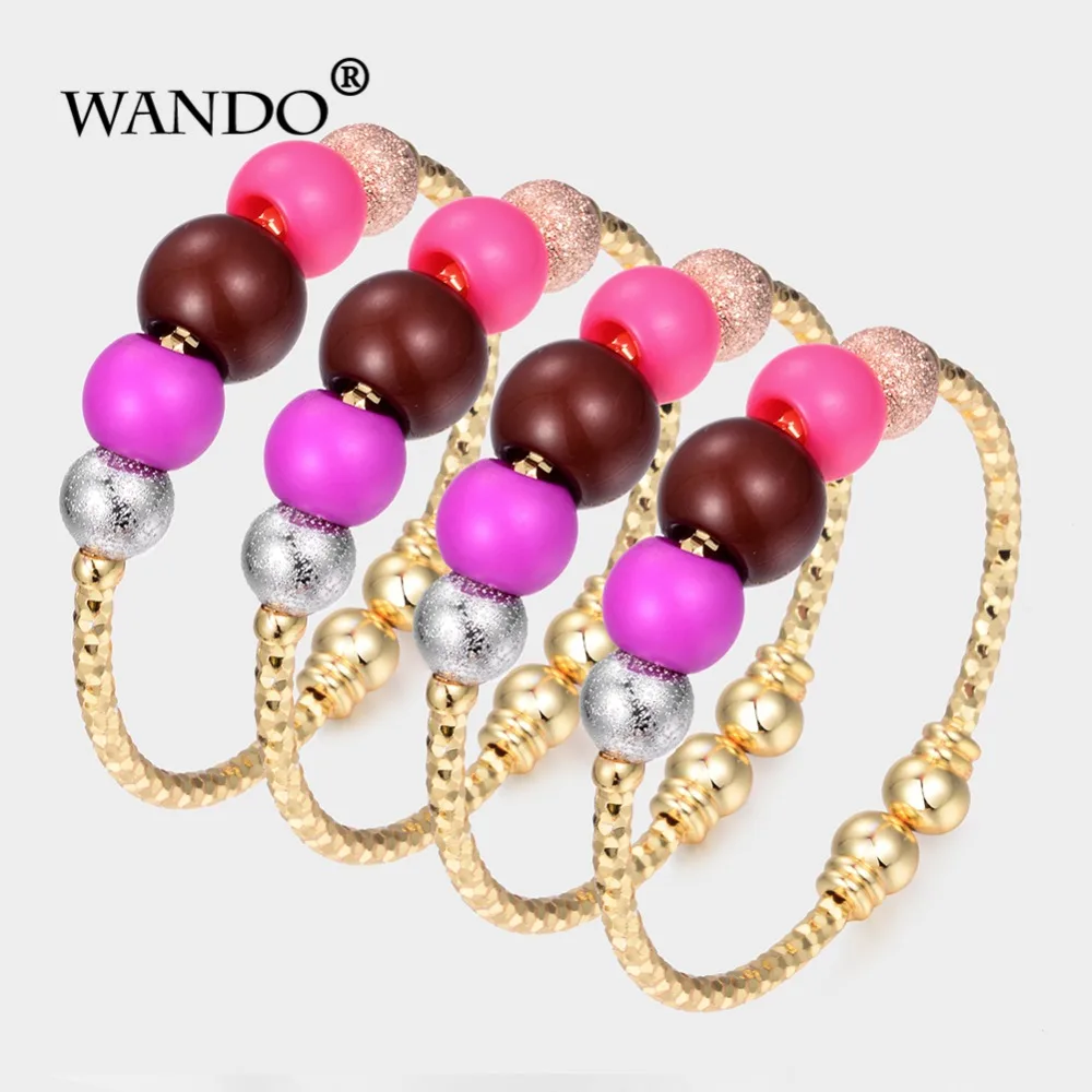 

Wando 4pcs Baby Bangles For Girls Lovely Gold Color Charm Beads Bracelet Three-color round beads Bracelet For Children jewelry